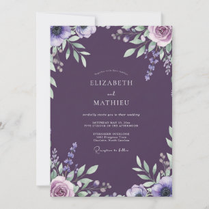 Invitation Mariage aux Feuilles de Lavande Plum