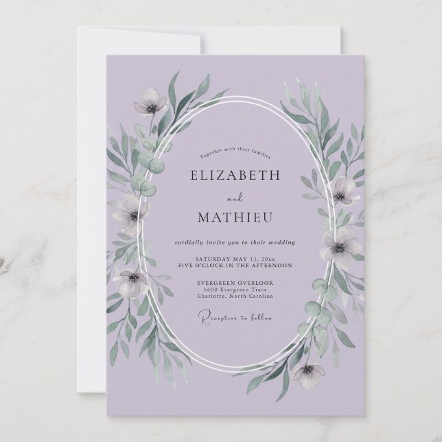 Invitation Mariage aux Feuilles de Lilas (Devant)