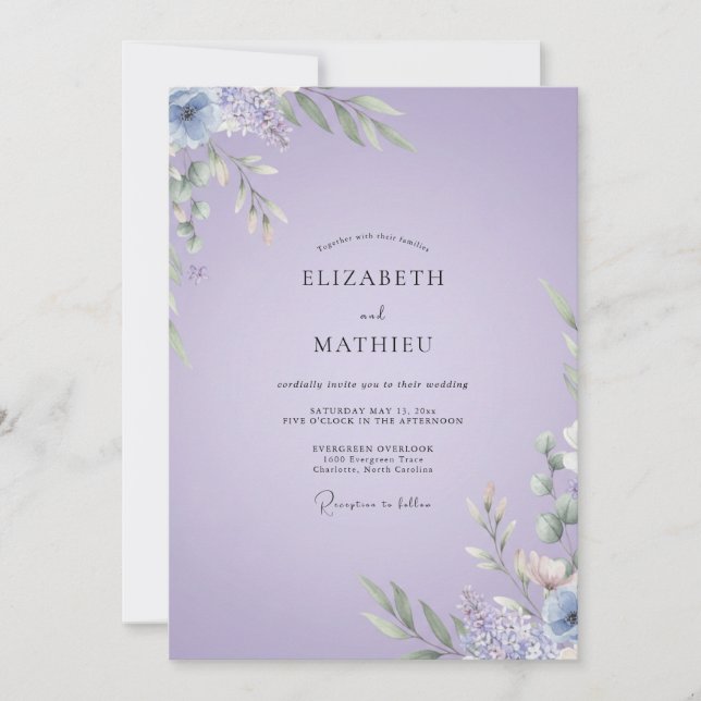 Invitation Mariage aux Feuilles de Lilas Pâle (Devant)