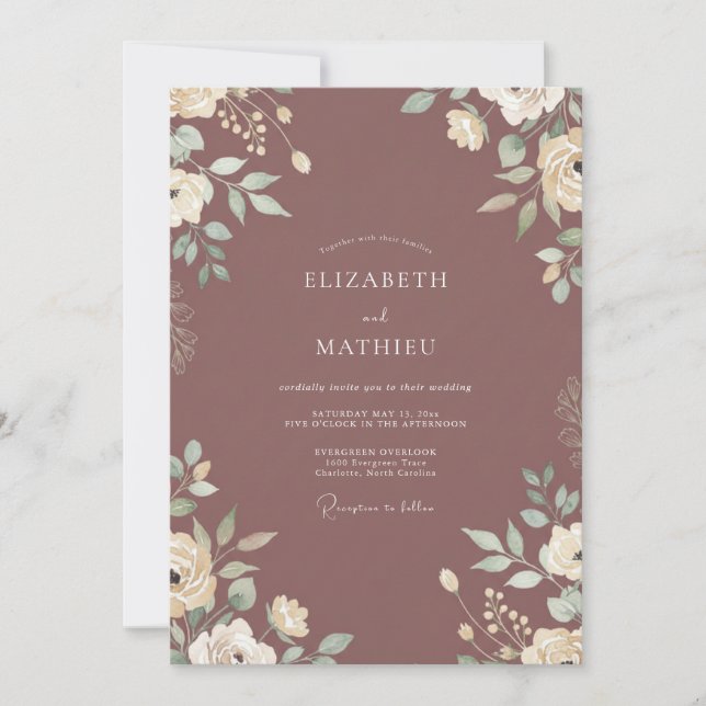 Invitation Mariage aux Feuilles de Mauve Atténué (Devant)
