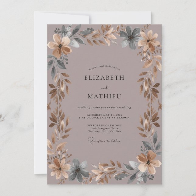 Invitation Mariage aux Feuilles de Mauve Doux Assourdi (Devant)