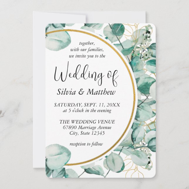 Invitation Mariage aux Feuilles de Menthe Verte Aquarelle (Devant)