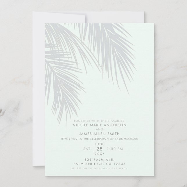 Invitation Mariage aux feuilles de palmier tropical élégant b (Devant)