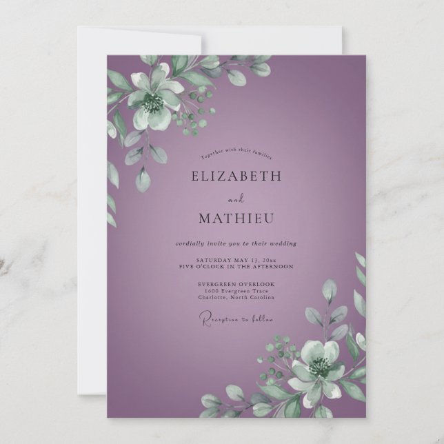 Invitation Mariage aux feuilles de pourpre atténué (Devant)