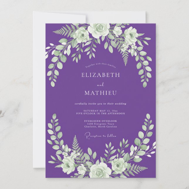 Invitation Mariage aux Feuilles de Pourpre Royale (Devant)