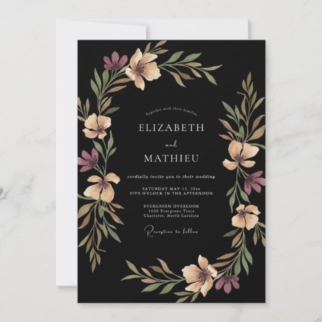 Invitation Mariage aux Feuilles de Prune Noire (Devant)