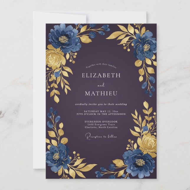 Invitation Mariage aux Feuilles de Prune Saphir (Devant)
