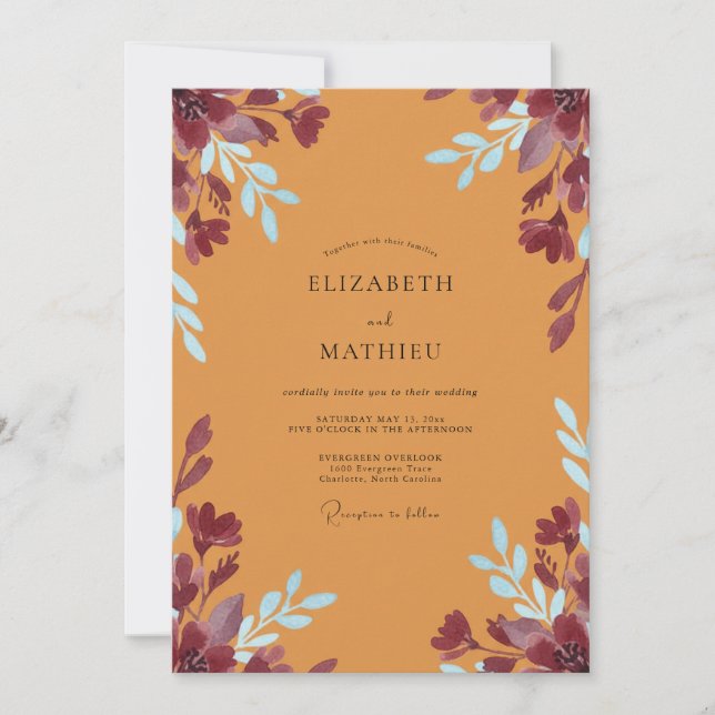 Invitation Mariage aux Feuilles de Prunier Ocres (Devant)