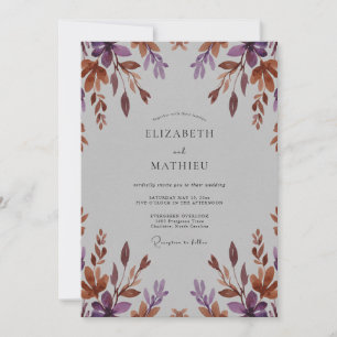 Invitation Mariage aux feuilles de prunier terracotta assourd