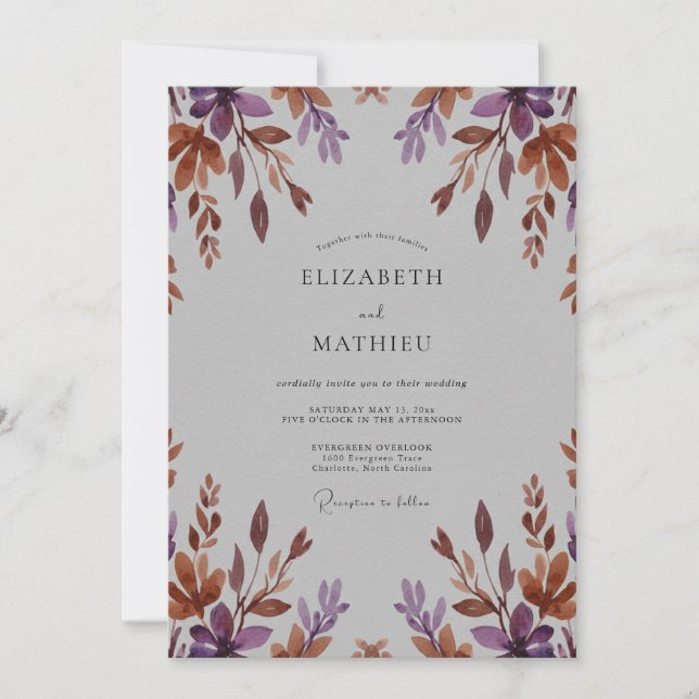 Invitation Mariage aux feuilles de prunier terracotta assourd (Devant)