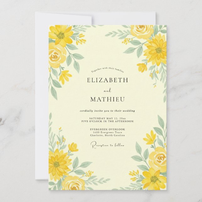 Invitation Mariage aux feuilles de sauge et citron (Devant)