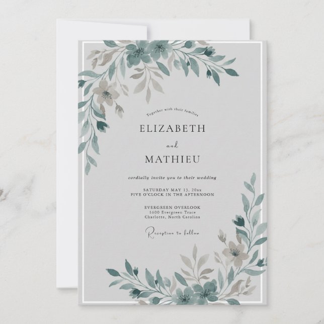 Invitation Mariage aux feuilles de schiste assourdi (Devant)