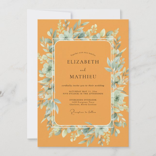 Invitation Mariage aux feuilles de souci sarcelle (Devant)