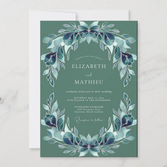 Invitation Mariage aux Feuilles de Téal (Devant)