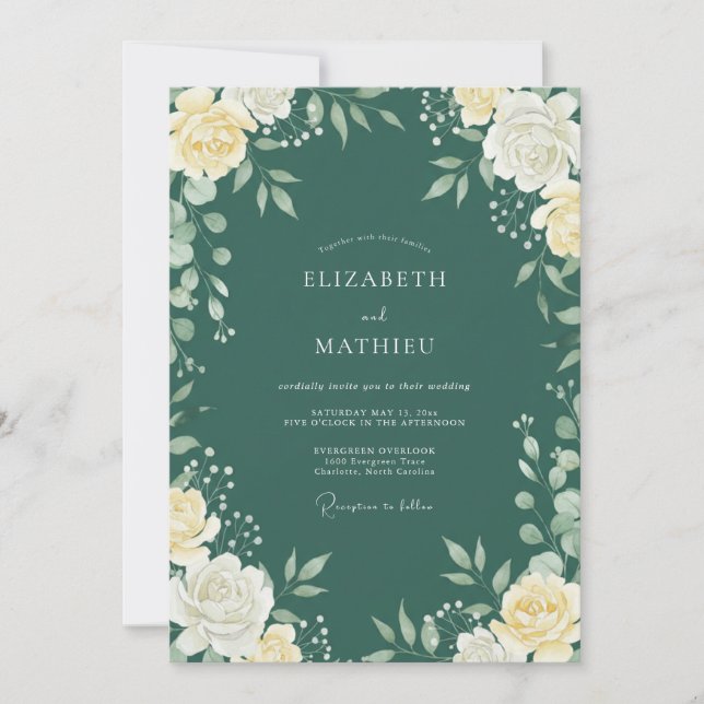 Invitation Mariage aux Feuilles de Téâl Profond (Devant)