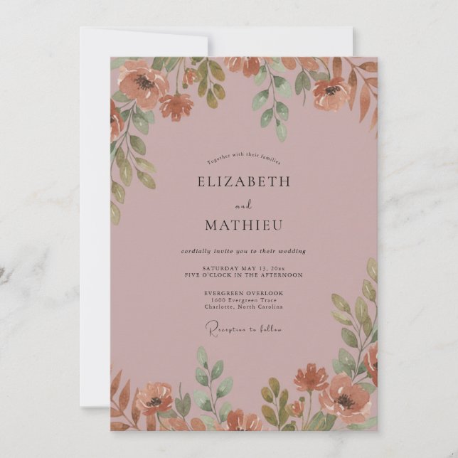 Invitation Mariage aux feuilles de terracotta atténuées (Devant)