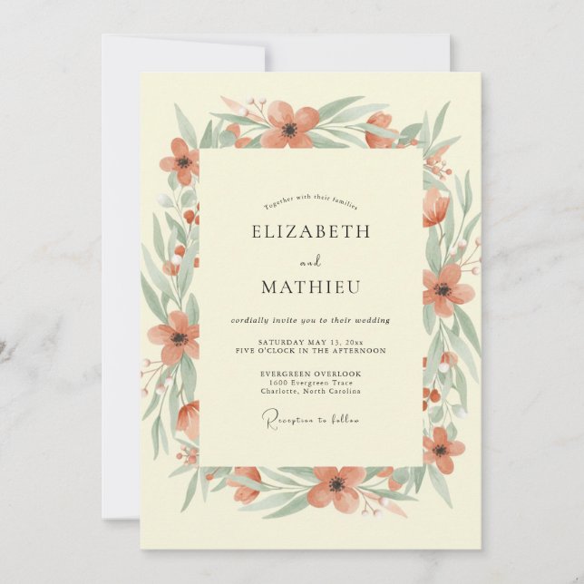 Invitation Mariage aux feuilles de terracotta crème (Devant)