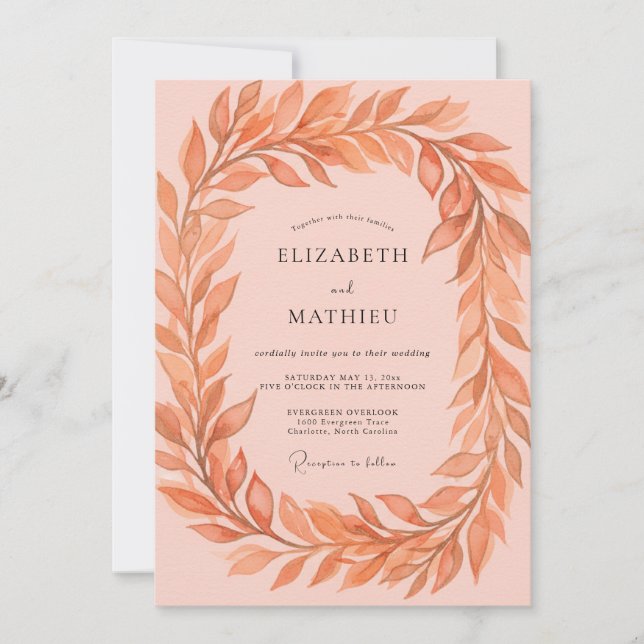 Invitation Mariage aux Feuilles de Terracotta Poussiéreuses (Devant)