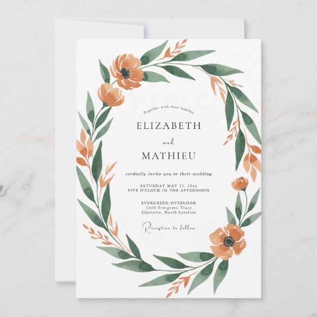 Invitation Mariage aux feuilles de terre cuite (Devant)