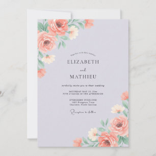 Invitation Mariage aux feuilles de terre cuite lilas