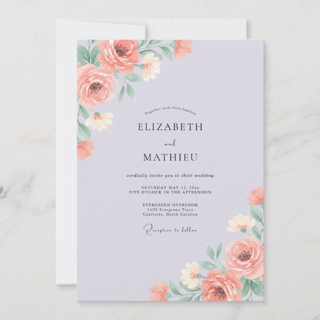 Invitation Mariage aux feuilles de terre cuite lilas (Devant)