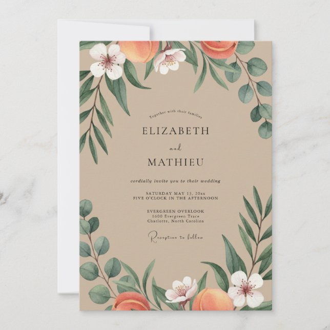 Invitation Mariage aux Feuilles de Terre Cuite Taupe (Devant)