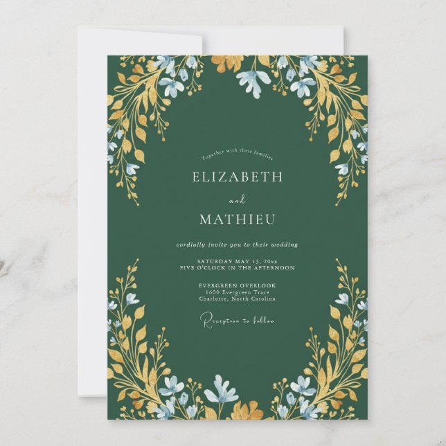 Invitation Mariage aux feuilles de terre de Sienne et de sarc (Devant)