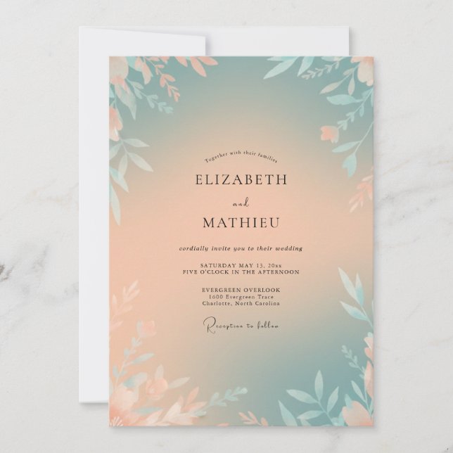Invitation Mariage aux feuilles de thé pêche poussiéreuse (Devant)
