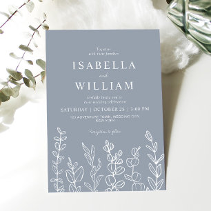 Invitation Mariage aux feuilles d'eucalyptus bleu poussiéreux