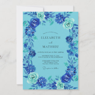 Invitation Mariage aux feuilles d'hortensia cobalt