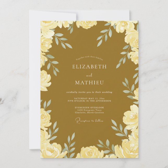 Invitation Mariage aux Feuilles d'Ocre Doré (Devant)