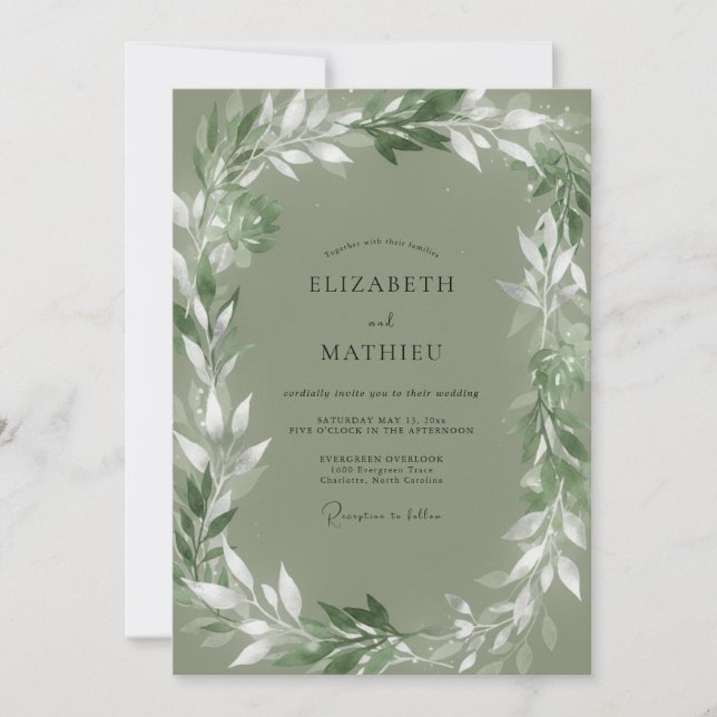 Invitation Mariage aux feuilles d'olive atténuées (Devant)