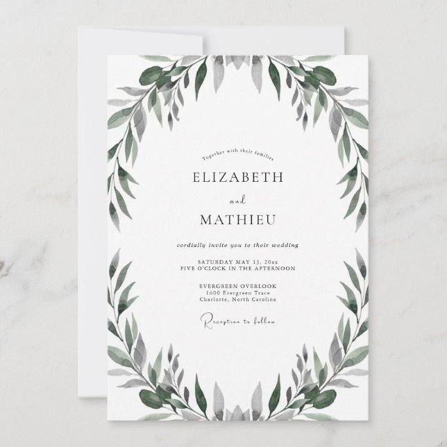 Invitation Mariage aux feuilles d'olive atténuées (Devant)