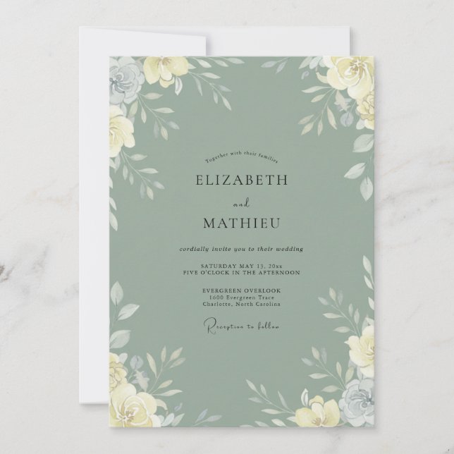 Invitation Mariage aux feuilles d'olive douces et feutrées (Devant)
