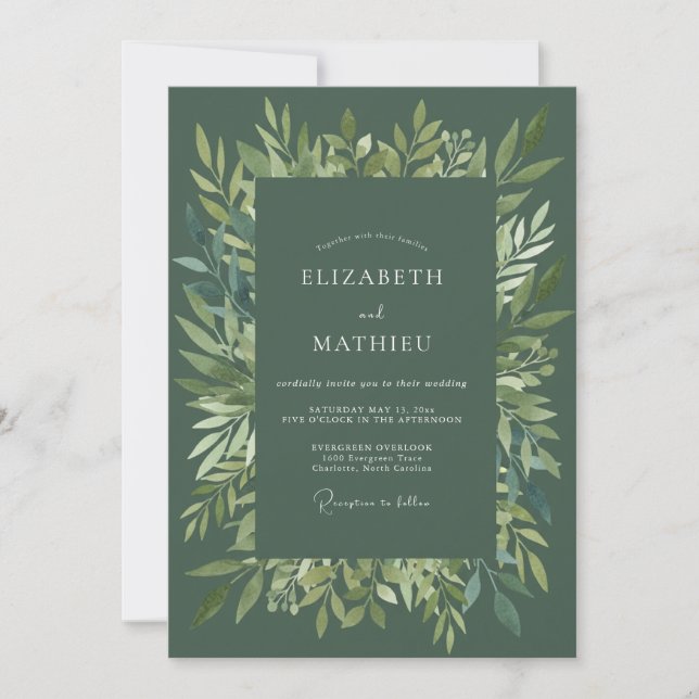 Invitation Mariage aux Feuilles d'Olive Foncé (Devant)