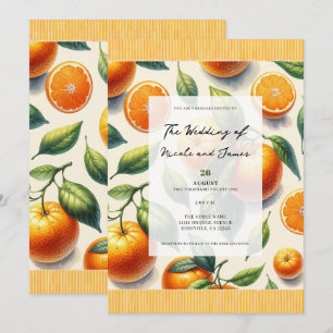 Invitation Mariage aux feuilles d'orange agrumes à l'aquarell