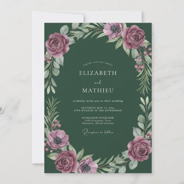 Invitation Mariage aux Feuilles Forêt Mauve (Devant)