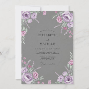 Invitation Mariage aux Feuilles Gris Lilas