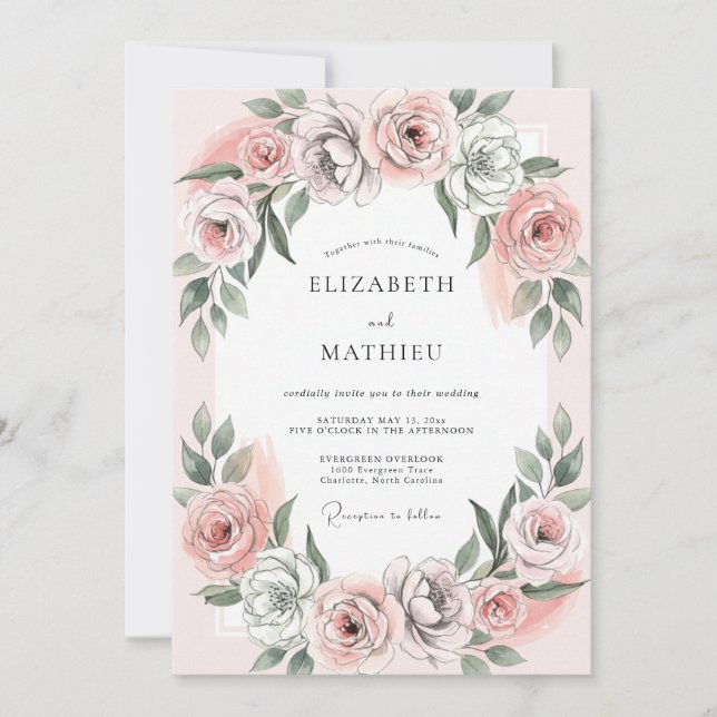 Invitation Mariage aux Feuilles Gris Mauve (Devant)