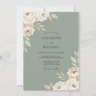 Invitation Mariage aux feuilles grises olive