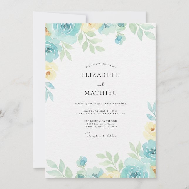Invitation Mariage aux Feuilles Jaunes Azure (Devant)