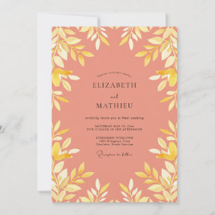 Invitation Mariage aux Feuilles Jaunes de Corail