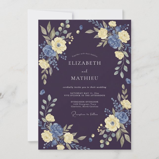 Invitation Mariage aux Feuilles Jaunes de Prunier Profond (Devant)