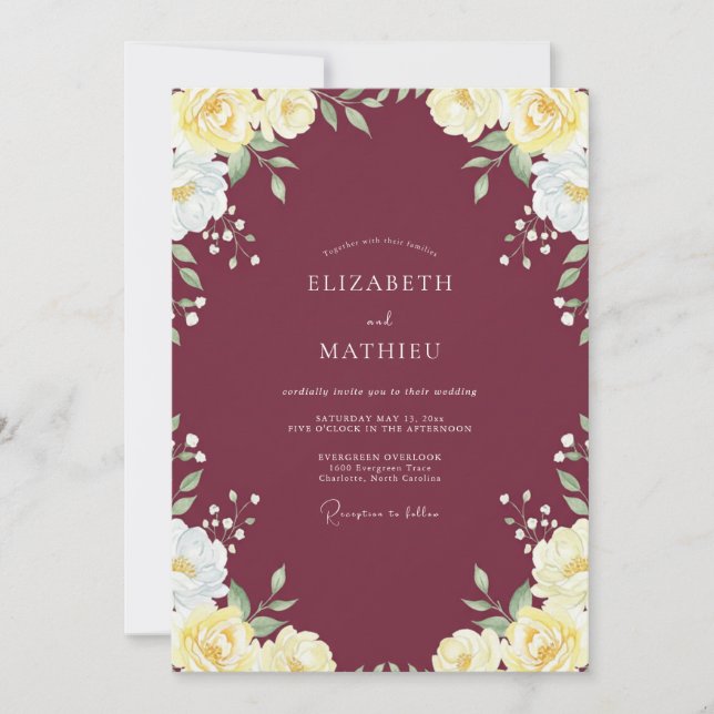 Invitation Mariage aux Feuilles Jaunes Marron (Devant)