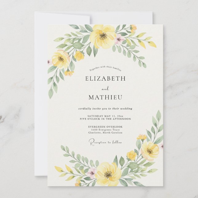 Invitation Mariage aux Feuilles Jaunes Tendres (Devant)