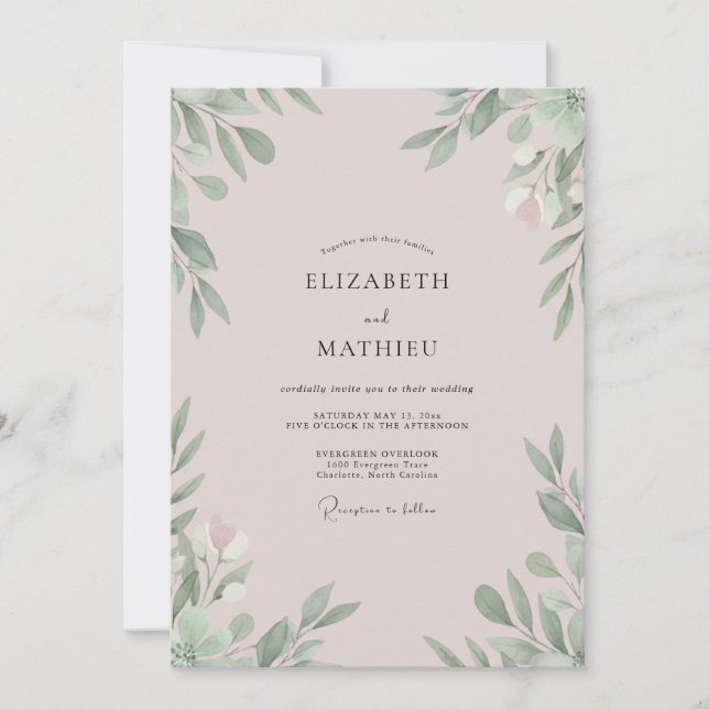 Invitation Mariage aux Feuilles Mauve Pâle (Devant)