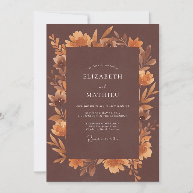 Invitation Mariage aux Feuilles Orange Brûlé (Devant)