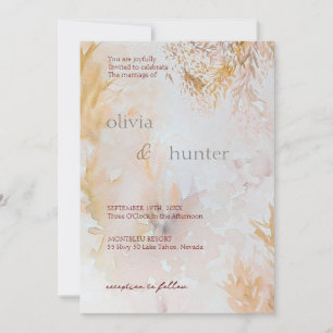 Invitation Mariage aux feuilles pastel aquarelle
