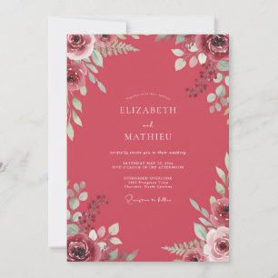 Invitation Mariage aux Feuilles Peintes de Framboise