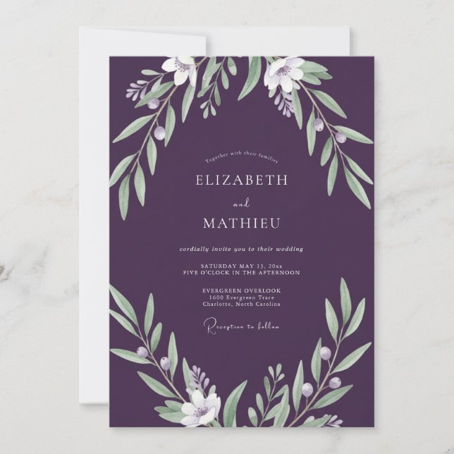 Invitation Mariage aux Feuilles Pourpres Maussades (Devant)